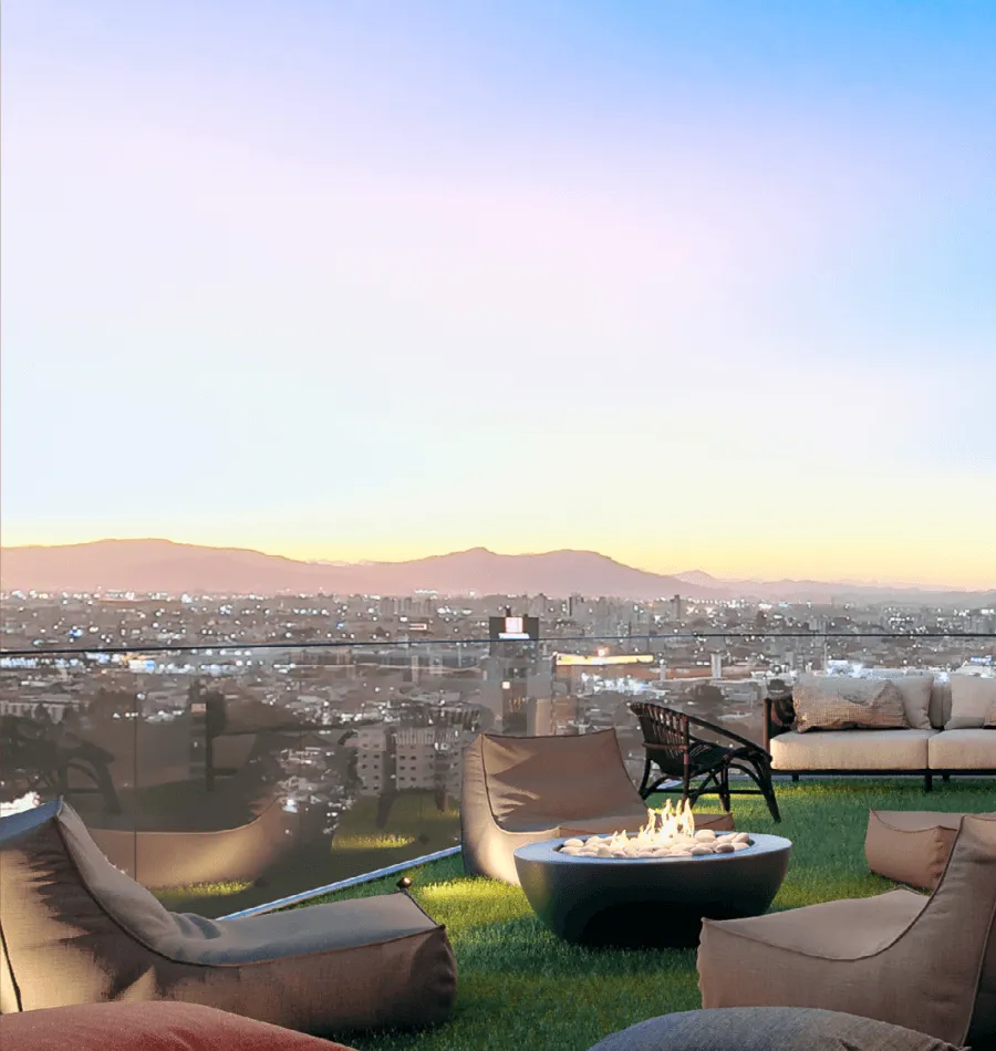 Lounge externo do Believe, com vista da cidade
