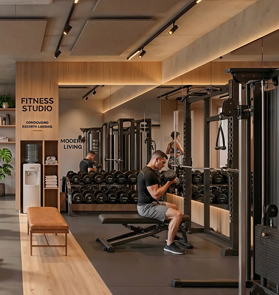 Academia no ático do Vista, com área de musculação