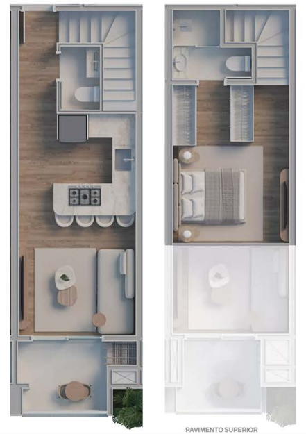 Planta do loft duplex de 49,23 m2 no Alfa Vita