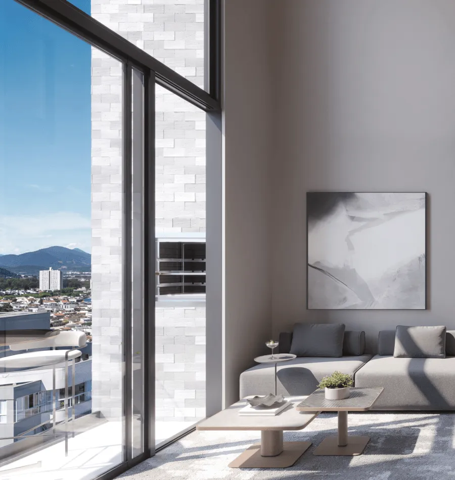 Living integrado do loft duplex no Alfa Vita